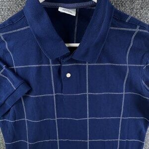 Brooks Brothers Short Sleeve Polo Shirt Blue Check Large Slim Fit Cotton Adult